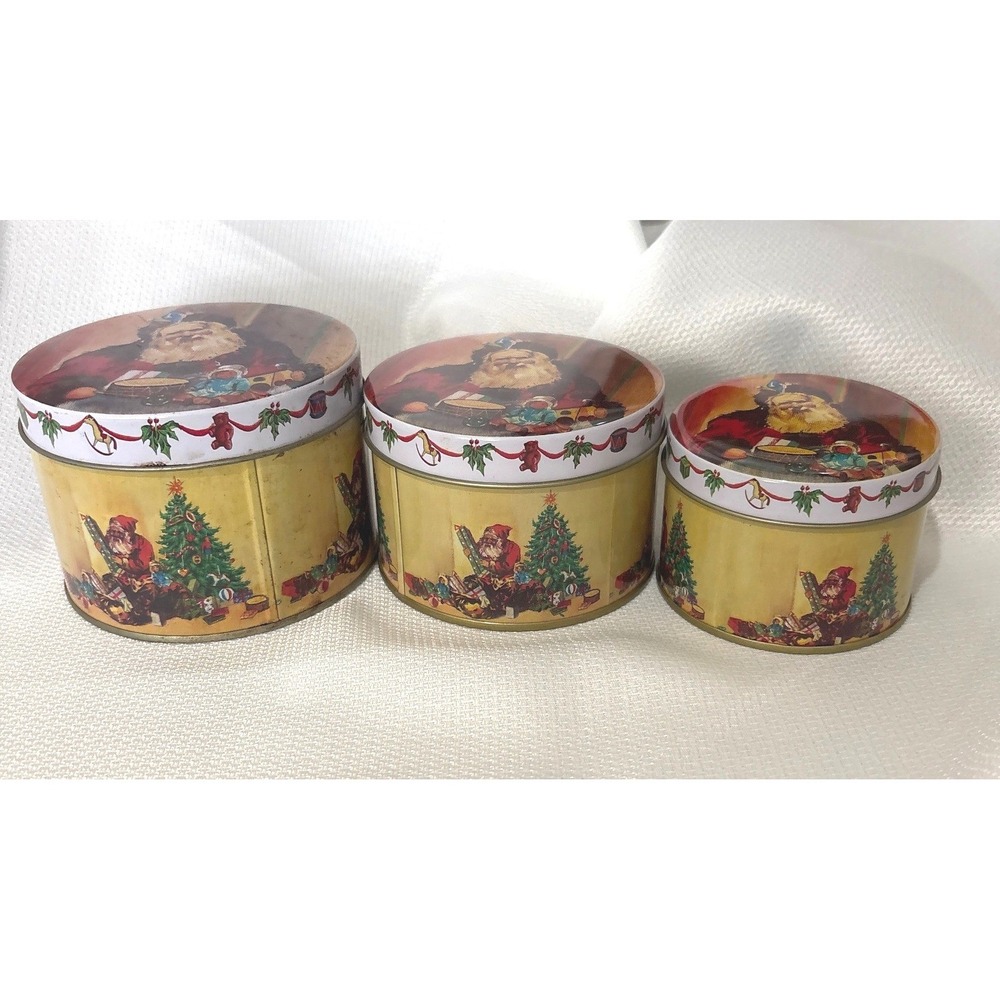 VTG Commodore Christmas Tins Set of 3 Multicolor Santa Claus Nesting 1275C